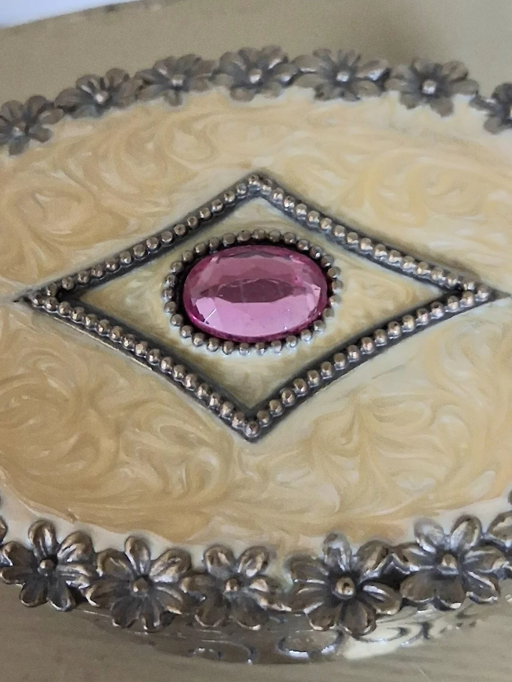 Ornate Decorative Trinket Box with Pink Gem Accent